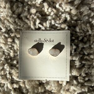 Stella & Dot Gold-Trimmed Light Gray Stone Earrings